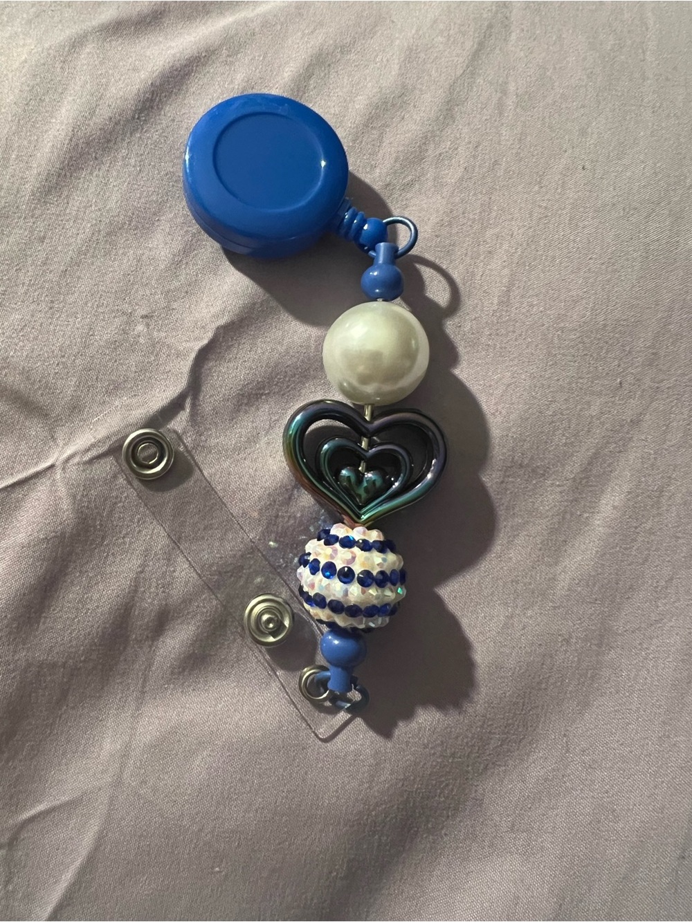 Blue Beaded Heart Badge Reel - Home Office